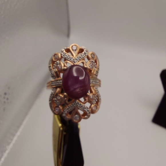 Vintage Rose GOS 925 Purple Cabachon & CZ Embellishments Cocktail Ring, sz 8,GC. - Picture 4 of 10